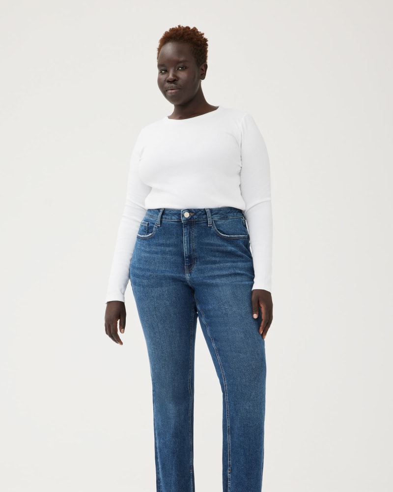 Front of a model wearing a size 24X30 MAB PLUS - SLIM STRAIGHT | SKYLARK in SKYLARK by Warp + Weft. | dia_product_style_image_id:279939